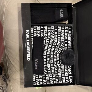 Karl Lagerfeld Black Logo Beanie and Gloves Set